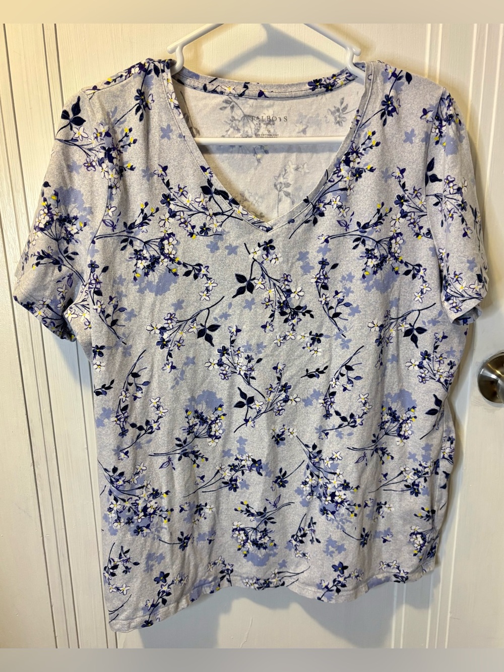 Talbots Lavender Floral V-Neck Tee with Navy Accents